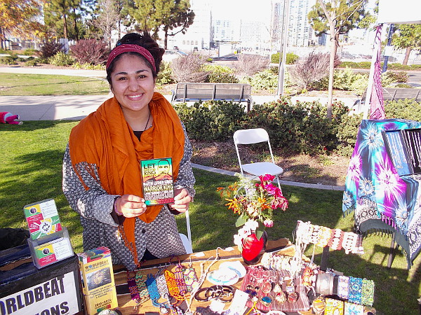 This smiling lady representing the WorldBeat Cultural Center in Balboa Park had a table full of beautiful crafts. They'll be having a Let Freedom Ring event on MLK Day.