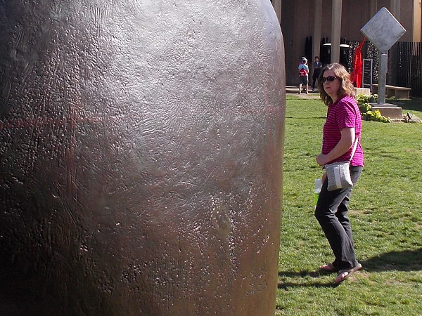 A warmly glowing bronze surface, and a pair of eyes.