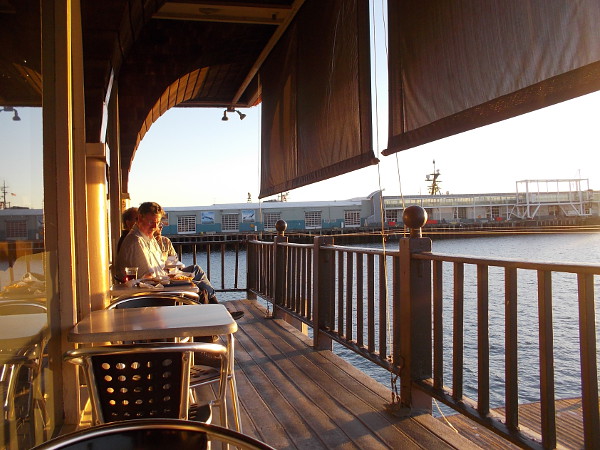 Possibly the best outdoor seating in all of San Diego. Just above the lapping water, with a sweeping, wonderful view.