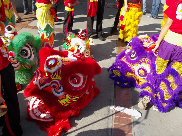The CCBA Lucky Lion Dancers would soon be heading down the street through the crowd.