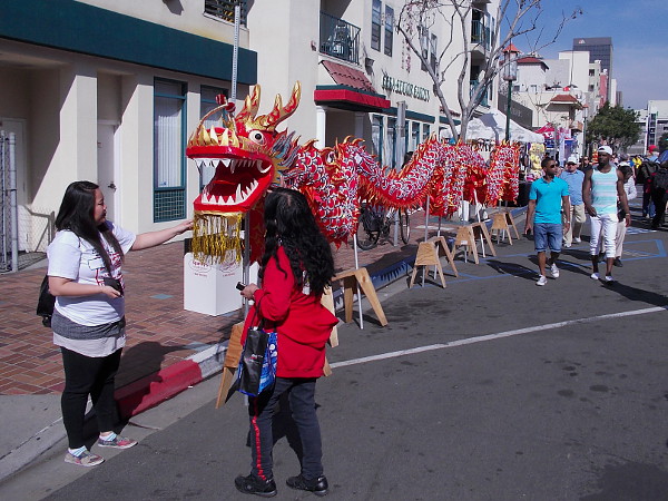 A long Chinese dragon on display. I believe a dragon dance would take place later. One of many cool sights at the annual San Diego festival!