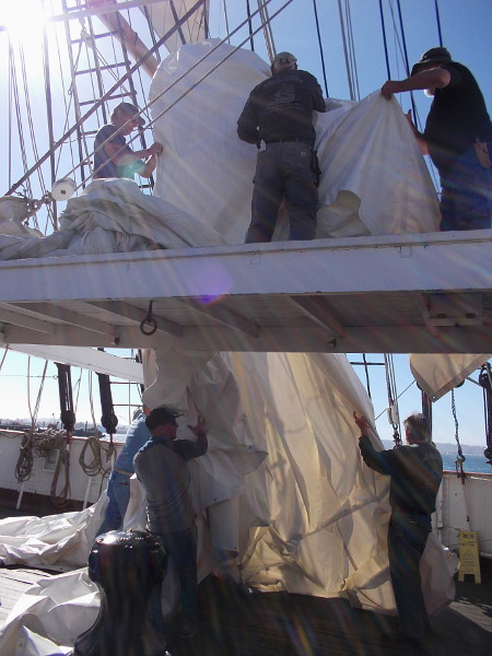 Large plastic canopies are being installed on the Star of India to protect her from rain during the upcoming deck restoration.