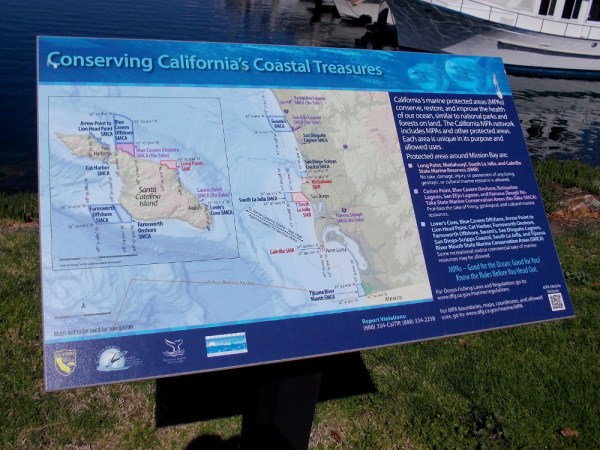 A map by Quivira Basin shows areas off the coast that are protected. Conserving California's Coastal Treasure.