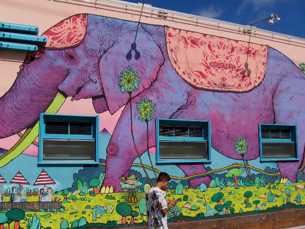 Exotic elephant on wall of the Crest Cafe in Hillcrest, created by San Diego artist Cody Griffith in 2012.