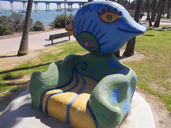 A fun, artistic seat that just had to be photographed. I discovered it at the edge of the Coronado Tidelands Park playground.