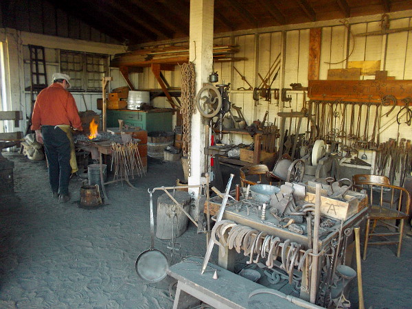 Photo inside the well-equipped blacksmith exhibit. It's located behind Seeley Stable at Old Town San Diego State Historic Park.