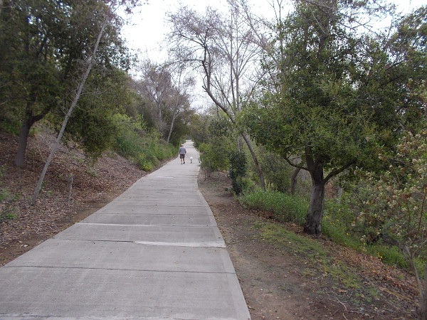 Bicycle and pedestrian paths follow the San Diego River through Mission Valley.