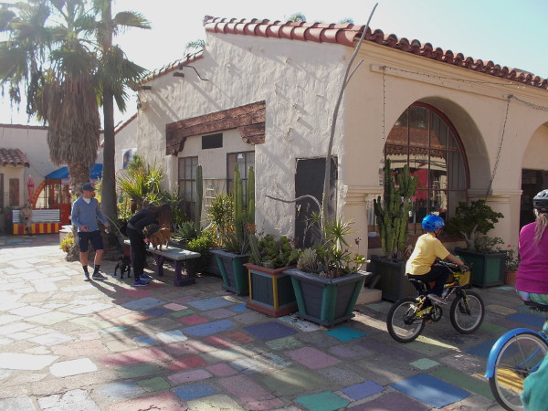 The south end of the San Diego Mineral and Gem Society building used to extend a bit into today's patio area. You can see an old wooden beam on the present-day exterior.