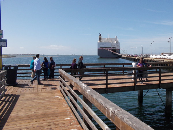 Taking a break to stretch my legs, I walked out on the short pier in National City's Pepper Park. Visible is a huge car carrier ship docked in San Diego Bay. It transported imported vehicles from Asia.