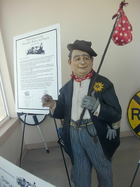 A mannequin inside the Historic Railcar Plaza of The Millionaire Hobo, J.B. King, Esq. His one burning ambition was to write his name on every car of every train in the country!
