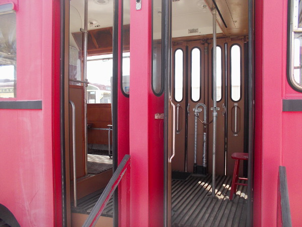 Now we're stepping into one of the old Austrian streetcars!