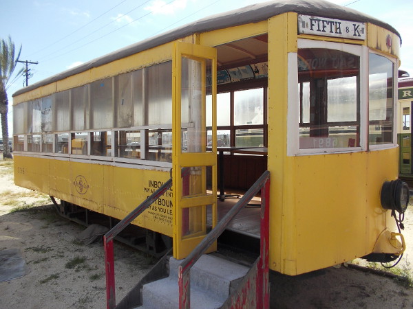 Now we're checking out Birney Car 336, out in the open lot beside the National City Depot. This is one type of streetcar that transported people in San Diego decades ago.