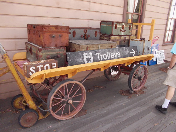 This luggage cart near the entrance to the National City Depot was donated by the Maritime Museum of San Diego--it evidently was aboard the steamboat Berkeley at one time.