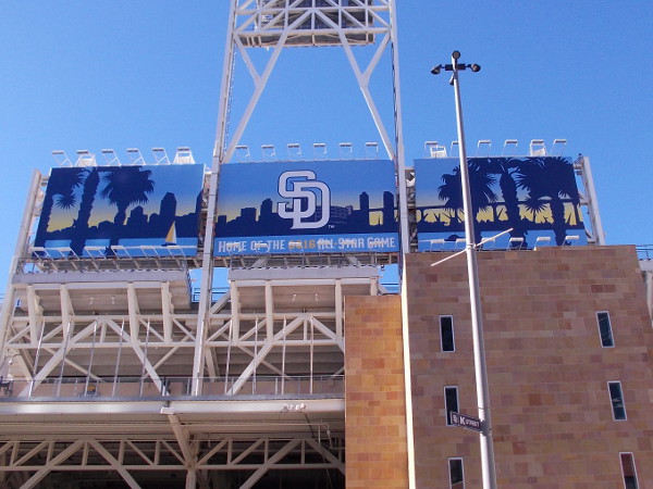 This large sign at the top of Petco Park announces that San Diego is home of the 2016 All-Star Game.