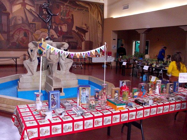 The stunning, historic grand foyer of the Balboa Park Club is decorated for spring. Buy stuff here during the festival to support the International Dance Association of San Diego County.