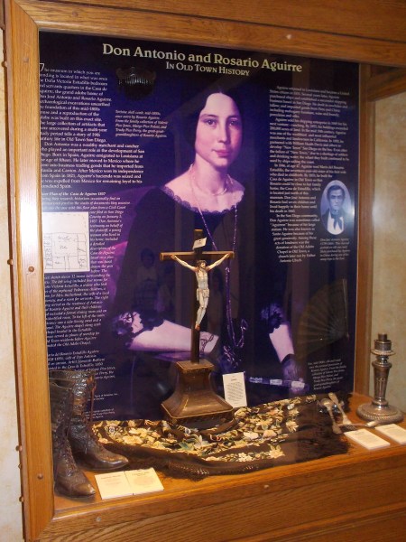 Don Antonio and Rosario Aguirre in Old Town History. The museum is located in what was once the bedroom and servants quarters in the Casa de Aguirre. The present-day adobe is a reproduction.