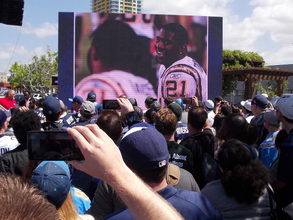 Footage of LaDainian Tomlinson's football exploits was a big crowd pleaser.