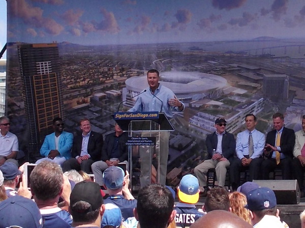 Philip Rivers, star quarterback of the San Diego Chargers, got the crowd excited during the petition event.