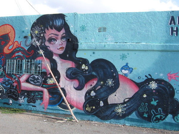 Imaginative urban artwork decorates a building wall in San Diego's North Park.