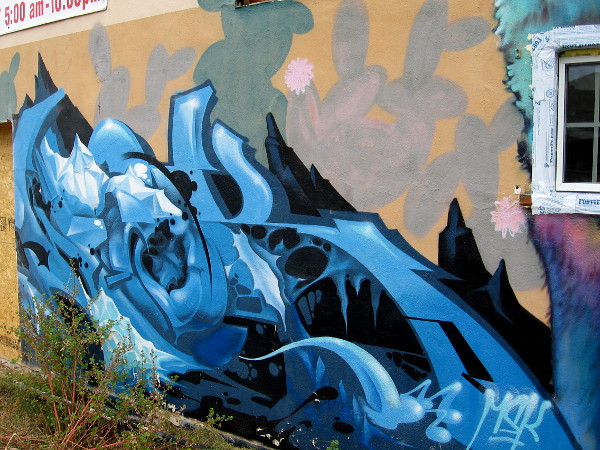 Some more bold graffiti on the south side of the old laundromat.