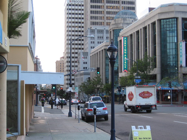 Walking south along Sixth Avenue in downtown San Diego, approaching Ash Street.