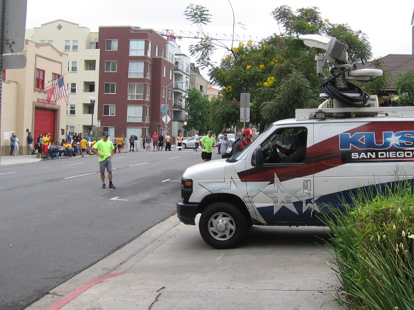 Another time out! The KUSI television van is leaving the scene. They had several live shots of the local stickball tournament this morning.