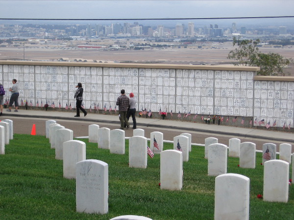 Walls around the cemetery contain columbarium niches for cremated remains.