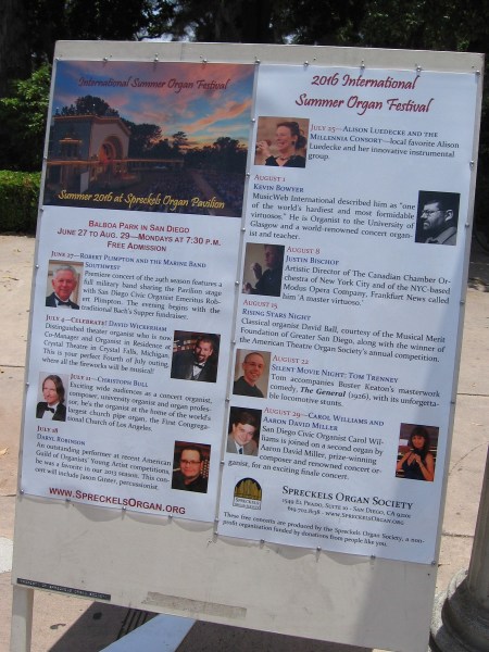 The 2016 International Summer Organ Festival in Balboa Park's Spreckels Organ Pavilion will feature some of the world's great organists! If you've never been to this event, time to go check it out!