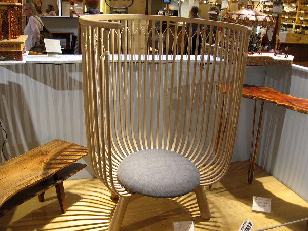 A wonderfully inventive piece of furniture. Birdcage Chair, White Oak, Patrick Atangan.