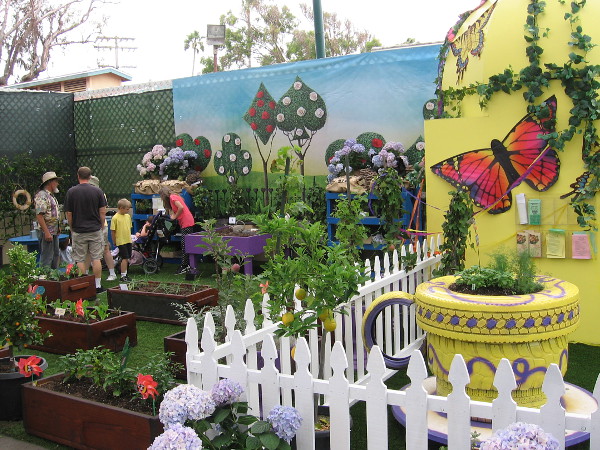 Flowers, butterflies and trees shaped like hearts, diamonds, spades and clubs.