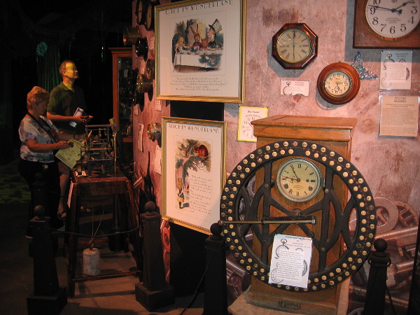 Clocks seem to be a common Wonderland motif. All sorts of fun old clocks were displayed on this wall. I didn't see the White Rabbit's pocket watch.