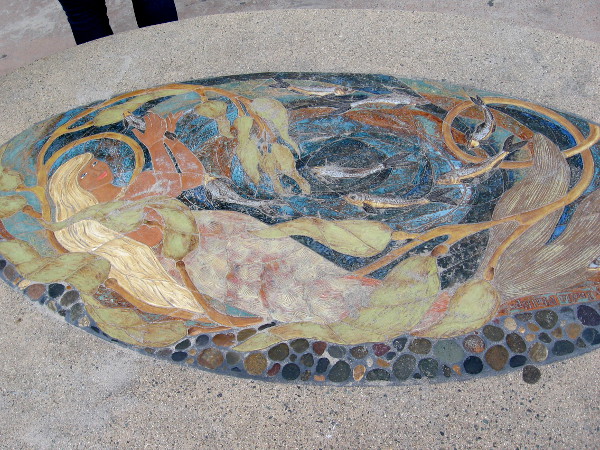 And here is the mermaid. The stunning mosaic artwork has been worn by sand and time.