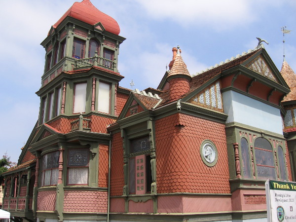 Photo of southeast corner of the Villa Montezuma Museum. The 1887 Queen Anne Victorian mansion contains numerous beautiful stained glass windows.