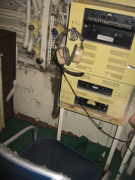 A photo of equipment in one corner of the sonar room.