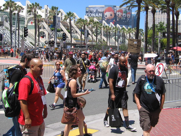 Thursday outside San Diego Comic-Con. Crowds of pop culture fans can be seen all around the convention center and Gaslamp Quarter.