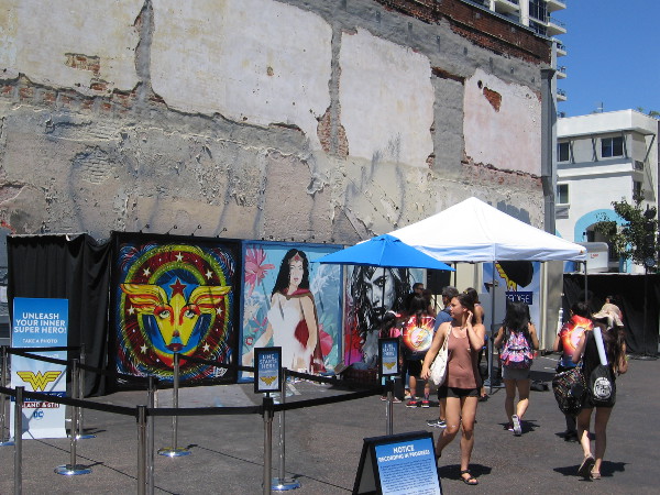A small lot in downtown San Diego, several blocks from the convention center, has been converted into a celebration of DC Comic's legendary character Wonder Woman and her 75th Anniversary!