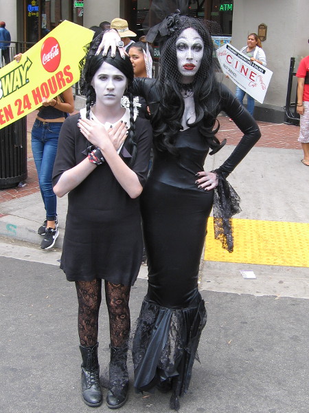A truly great Addams Family cosplay on the street outside Comic-Con!