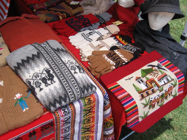 I was told the sweaters, mittens and other woven goods were made in Peru.