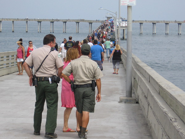 A good crowd turned out for the beloved pier's big day! Here we are looking west toward the Pacific Ocean.
