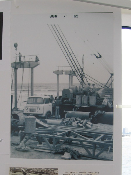 Photo shows concrete pilings and steel. The pier has survived countless huge storms over the decades.