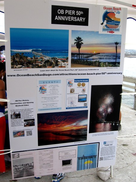 A poster highlights events at today's Ocean Beach Pier 50th anniversary. There will be spectacular fireworks this Fourth of July!