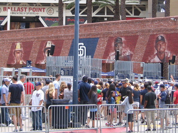 A bonus pic. Padres faithful hope to sweep the Yankees today. This is my first photo of the outside of the new Padres Hall of Fame, which plays tribute to Padres history and its most notable players.