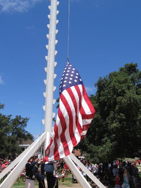 After the speeches, there was a Flag Raising Ceremony. People removed their hats as Old Glory was hoisted up Old Town's high flagpole.