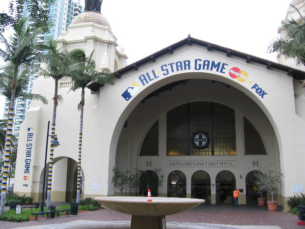 All-Star Game sign above the entrance to San Diego's historic Santa Fe Depot.