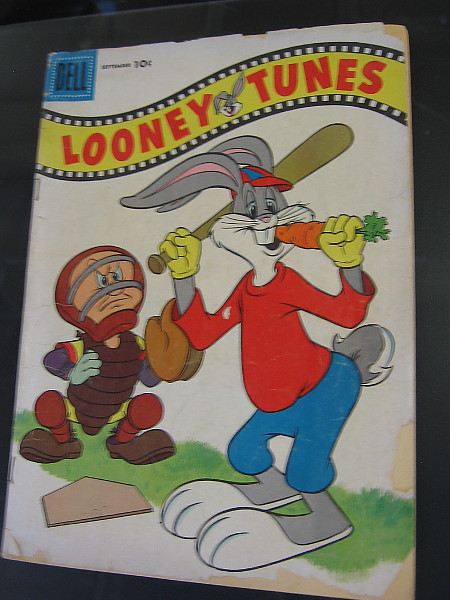 Even when at bat, Bugs Bunny likes to chomp on his carrot. What's up, doc?