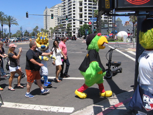 I see Pittsburgh's Pirate Parrot, Sluggerrr of the Kansas City Royals, and the south side of Southpaw, mascot of the Chicago White Sox!