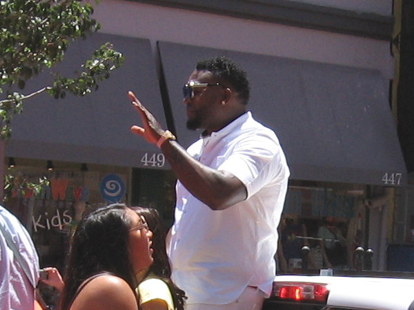 David Ortiz, of the Boston Red Sox, waves to the crowd as he travels down the Red Carpet toward Petco Park. This might be Big Papi's final All-Star Game.