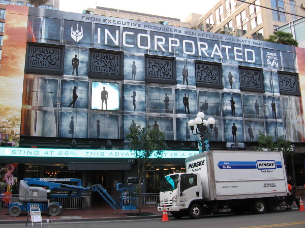 A huge graphic on the Hard Rock Hotel that includes video is nearly ready for 2016 San Diego Comic-Con. It promotes Incorporated, coming this fall on Syfy.