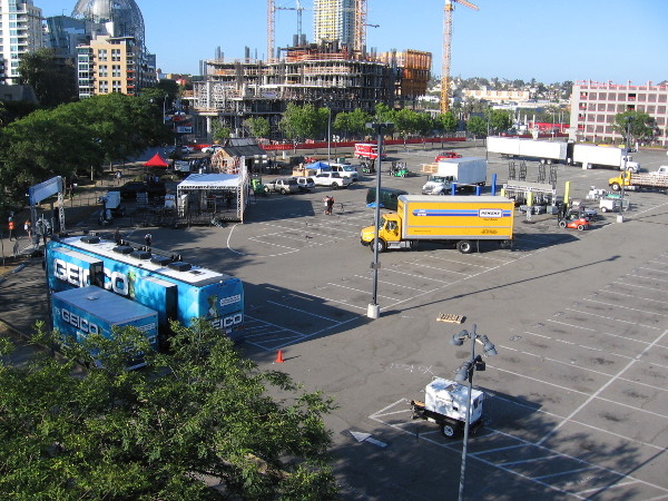 Not much has been set up yet in the parking lot just east of Petco Park. They've got one day to go! Better hurry up!