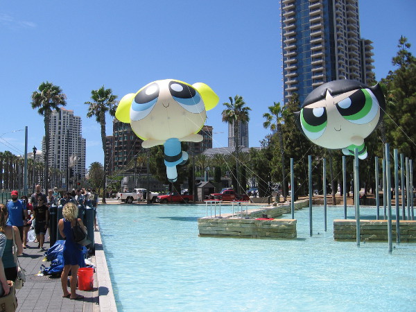 Two of the Powerpuff Girls were hovering mid-afternoon above the water at Children's Park.